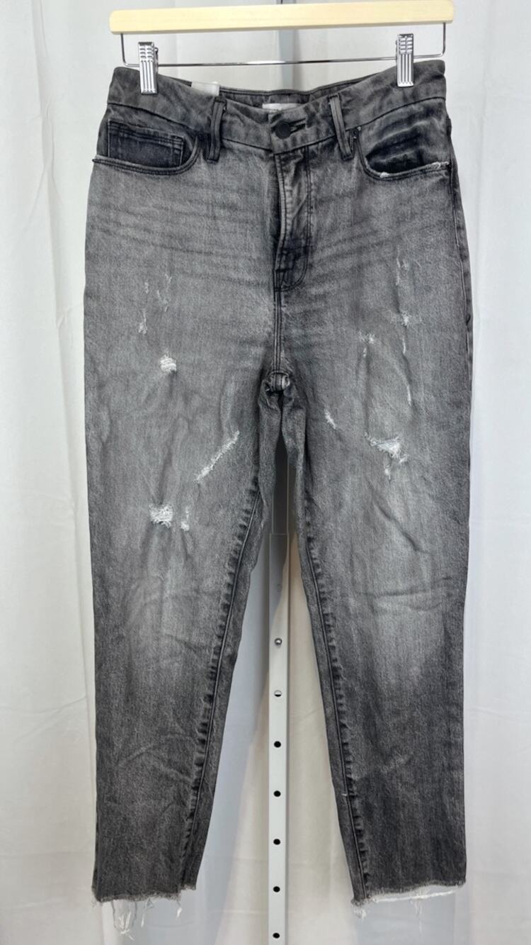 GOOD AMERICAN Size 2 26 The Weekender High Rise Slim Straight Raw Hem Jeans Gray